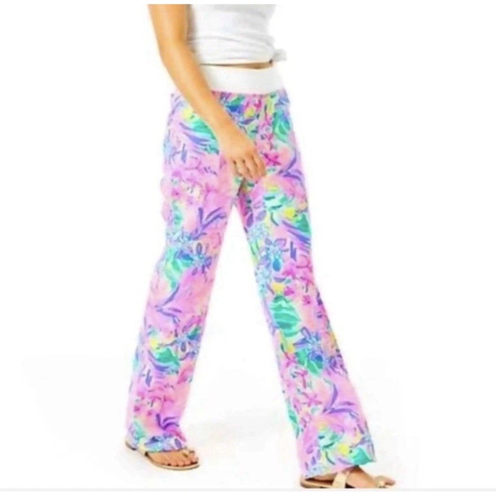 LILLY PULITZER Beach Palazzo Pants Multi It Was All A Dream Size SMALL Linen